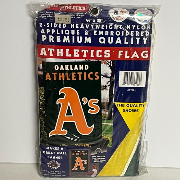 MLB Oakland Athletics 2 Sided Applique Embroidered Flag Banner 44 X 28 Green - Picture 1 of 7